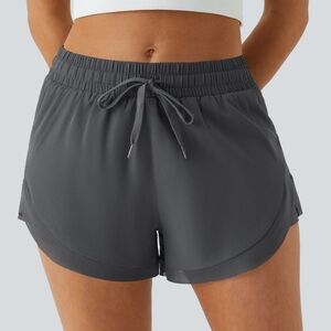 Halara Mid Rise Drawstring Contrast Mesh 2-in-1 Flowy Running Shorts 3''
